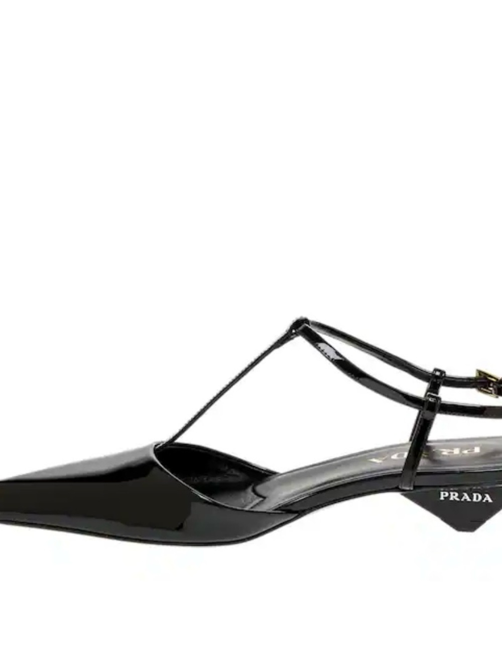 Prada Black Patent Leather Pointed T-Strap Slingback Heels